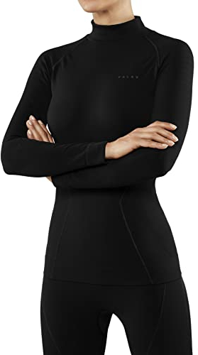 FALKE Damen Baselayer-Shirt Maximum Warm High Neck W L/s Sh Funktionsmaterial schnelltrocknend 1 Stück, Schwarz Black 3000, M