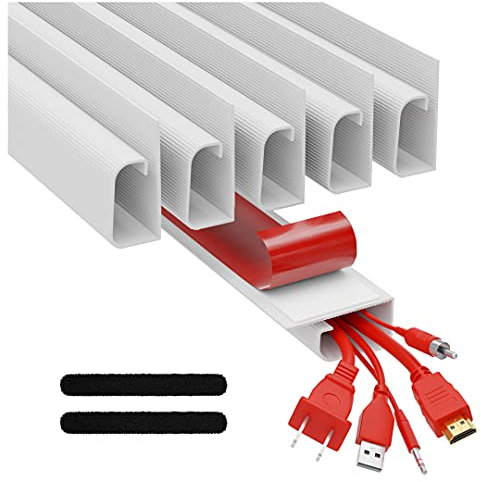 J Channel Cable Raceways 96 - White Raceway Cable Management System – 6x 16'' Cable Channels for Cord Management Under Desk. The No Screw/No Drill Cable Management Raceways. Adhesive Wire Raceway Kit