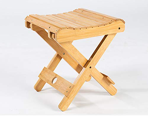 RSTYS Tabouret pliable en bois de bambou naturel - Chaise de douche pliable - Pour le rasage et les pieds - Gain de place - Design sûr - Siège à lattes pour endroits humides - Convient pour spa,