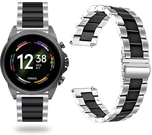 Giaogor Armband Kompatibel mit Fossil Gen 6 Smartwatch, Classic Edelstahl Uhrenarmband für Fossil Gen 6 42mm/ 44mm Smartwatch (Silber-Schwarz, 44mm herren)