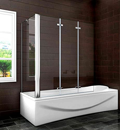 Acezanble Badewannenaufsatz 130x70cm Eck Duschwand Badewanne 3-tlg.Faltwand H140cm