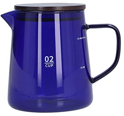 500ml Glass Coffee Pot Server, Clear Coffee Carafe Glass Teapot Glass Teakettle with Handle Lid Restaurant Coffee Server for Cafe(Blue)
