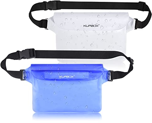 KUPBOX 2 Stück wasserdichte Tasche mit Verstellbarem Gurt wasserdichte Beutel,100% wasserdichte Handytasche Handyhülle Schutzhülle für Wassersport/Strand/Schwimmen/Bootsfahrten (Weiß+blau)