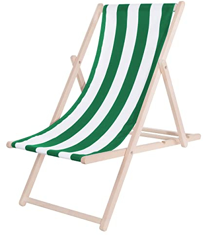 SPRINGOS Chaise Longue Pliante en Bois Massif pour Jardin et Petit Balcon système de sécurité 3 Positions Chaise Longue Pliante en Bois avec Tissu