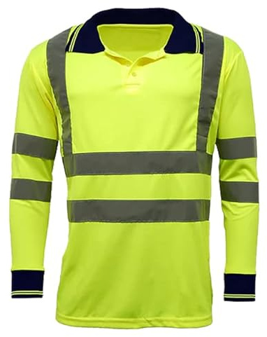 FAIRY TRENDZ Mens Long Sleeve High Visibilty Work Wear Shirt Adults Collared Two Tone Hi Vis Tape Stripe Shirt Yellow