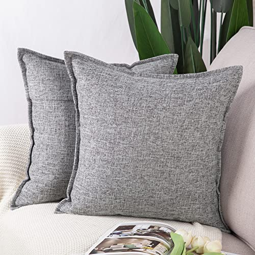 Madizz 2er Set Polyester- Leinen Kissenbezügen Weiche dekorative Kissenbezüge für Sofa Schlafzimmer Kissenhülle Grau 65x65 cm Quadrat