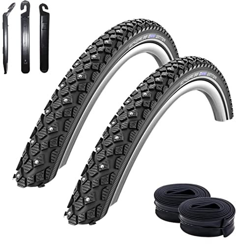 2 x Schwalbe Winter Fahrradreifen K-Guard Reflex Winterreifen 35-622 (28 x 1,35) + 2 Schwalbe SV17 lang Schläuche inkl. 3 Reifenheber