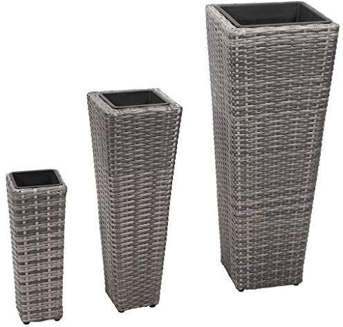 Garten-Hochbeete, Rasen und Garten, 3 Stück, Poly-Rattan, Grau