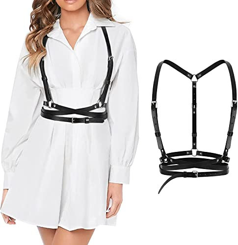 CLDURHGE Cinturón de Cuero Negro para el Cuerpo, Arnés de Cintura Punk para Mujer Niñas, Chest Belt para Fiesta de Cosplay Rave Disfraz de Halloween