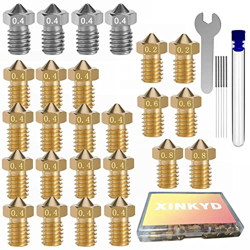 25 Stück 3D Drucker-Düsen,Messing + Edelstahl Nozzle V6 Set,Gewinde M6, für 1,75 Filament, für alle gängigen V6 Hotend 3D-Drucker wie z.B. Anycubic i3 Mega, Anycubic Chiron, Prusa Mini Prusa i3