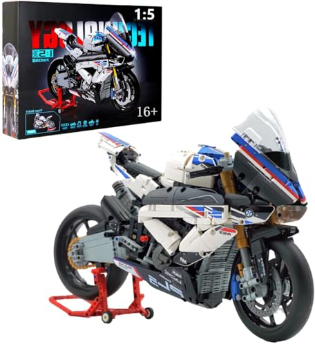 Auforua Technik Motorrad für BWM HP4 Race, Mit LED-Beleuchtung, Maßstab 1:5, 1972 Teile Klemmbausteine Motorrad MOC Bausteine Set