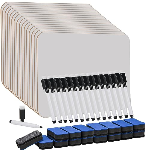 Hisredsun 16 Stück whiteboard klein, Mini Whiteboard a4, abwischbare tafel mit 16 Stiften und 16 Radiergummis, kleines whiteboard für Klassenzimmer, Zuhause und Büro