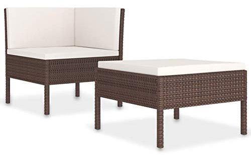 Festnight Sofa-Eckteil mit Fußstütze 2-TLG.LoungeSet Rattan Gartenmöbel Set Loungemöbel Gartenlounge Outdoor Balkonmöbel Braun