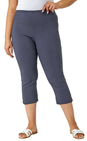 Roman Plus Size Cropped Trousers for Women UK Ladies Curve Capri Leggings Summer Pants Short Crop Stretch 3/4 Length Three Quarter Pedal Pusher Clothes Elasticated - Dark Grey - Size 3032