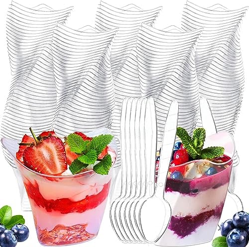 Tazas de Postre 50PCS Vasos de Postre Vasitos Aperitivos Plastico con Tapa y Cucharas para Postres Pudín Mousse Helado