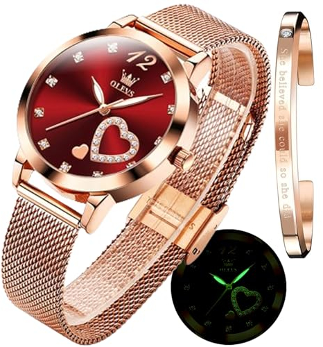 OLEVS Femmes Montres Coffret Cadeau avec Bracelet Or Rose Dames Minimaliste Simple léger Casual analogique Montre à Quartz imperméable à l'eau Deux Couleurs
