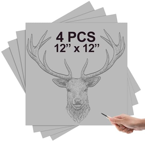 Yeaqee 4 Pcs Linoleum Block Rubber Carving Block Soft Linocut Blocks Large Linoleum Sheet Unmounted Lino Plates for Engraving Art Project Printmaking Artist Studio Supplies (12 x 12 Inch,Gray)