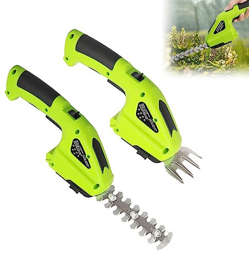 2in1 Grass Shear & Hedge Trimmer with 7.2V Rechargeable Lithium-Ion Battery, Edging and Shrub Shear, Hand Held Hedge Cutter with 2 Switchable Blades for Shrub, Garden, Grass, Lawn