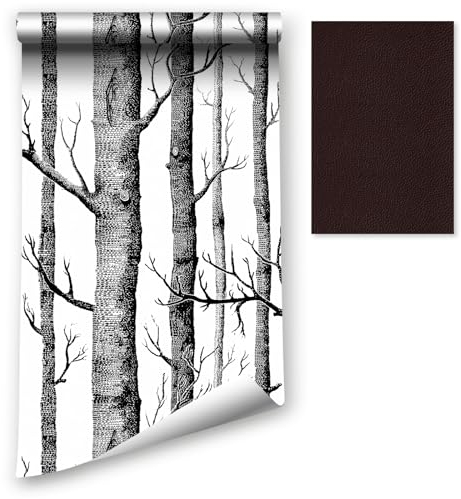 ICYEHAO Selbstklebende Tapete Schwarz Weiß,44.5 x 1000cm Tapete Schwarz Weiß Birke Tapete Baum Wald Tapete Vintage Holz Tapeten Möbelfolie Selbstklebend für Badezimmer Wohnzimmer Schlafzimmer Küche