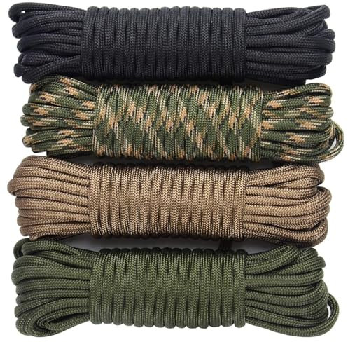 4 Pcs Paracorde 4 mm 7 Brins,Corde Escalade de 19 ft/6m,Corde Nylon Cordes en Paracorde, Longueur Totale de 76 Pieds,Idéal pour l'artisanat, Le Camping, la Survie