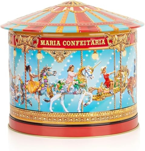 Maria Confeitaria - Lata Musical Carrusel con Galletas Gourmet 300g - Diseño Vintage - Cookies & Crackers de Portugal