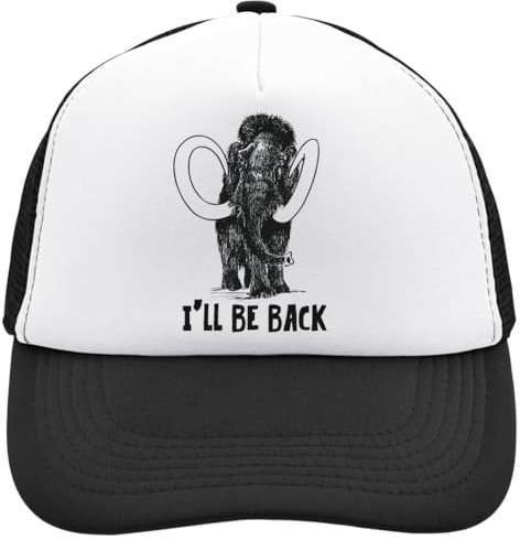 Functon+ I'll Be Back Prehistorical Mammoth Mesh Back Trucker Cap Adjustable Snapback Hat Casu White, Schwarz , Einheitsgröße
