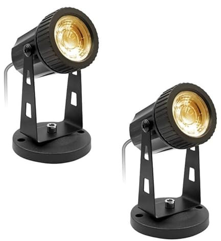 2x 3W Focos LED interiores blanco cálido COB Con pica de tierra interruptor manual Foco para plantas de interior 3000K 300LM IP20 con cable de 1,8m con enchufe para Paisaje, Árboles, Plantas