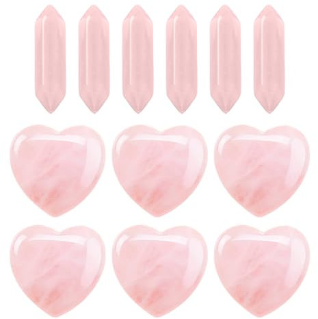 12 piedras de cristal en forma de corazón, hexagonales de doble punta, cuarzo rosa, decoración para manualidades