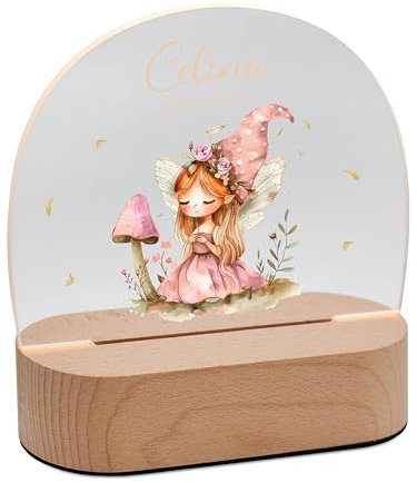 Bärenfreunde® - Personalisiertes Nachtlicht für Babys - Individuelle Nachttischlampe für Kinder - Personalisierte Geschenke Kinder - Babygeschenk - Geschenk zur Geburt (Fee Pilze)