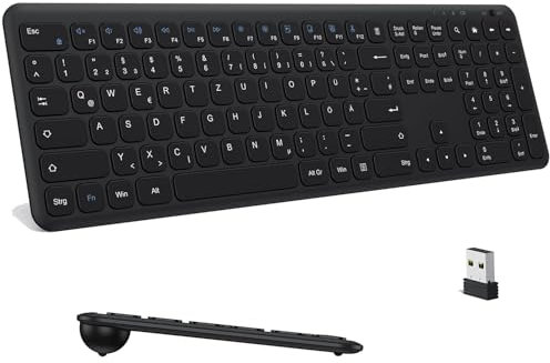 OMOTON 2.4GHz Wireless Tastatur für Windows 11/10/8/7/XP, QWERTZ Layout Wireless Tastatur, Kompatibel mit PC, Computer, Laptop, Notebook, Schwarz
