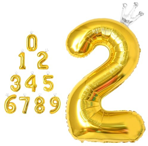 MORAINJAY Gold Number Balloons with Crown,40 Inch Gold Number Balloons,Large Foil Number Balloons,Self Inflatable Digit Balloons,for Age 0 1 2 3 4 5 6 7 8 10 Birthday,Graduations,Anniversaries