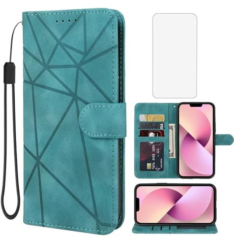 Wanyuexes Case for iPhone 13 Mini Case, Apple 13 Mini 5.4 Wallet Case with Tempered Glass Screen Protector, Skin Feel PU Leather Flip Credit Card Holder Stand Phone Cover for iPhone 13 Mini Green