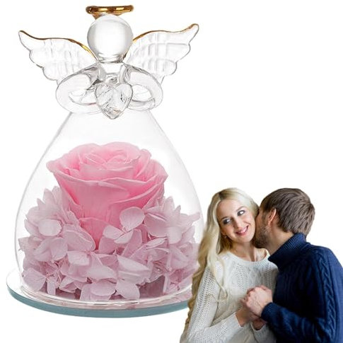 Sollee Angelo in Vetro Con Rosa Stabilizzata - Regalo di Fiori Eterni per Natale, Matrimonio, Anniversario, Compleanno, Ringraziamento