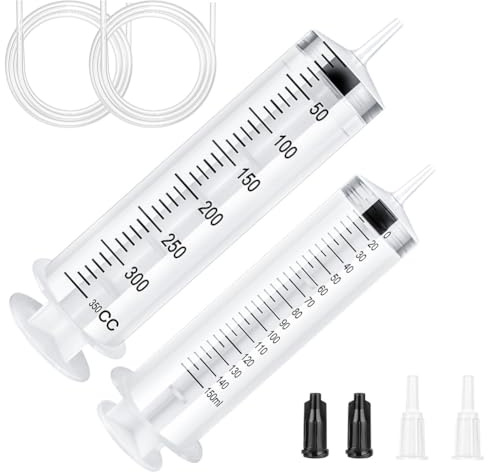 OFFCUP Siringa Plastica 150ml+350ml, Siringhe senza Ago, Riutilizzabili | con 2 Catetere, Siringhe in Plastica, Siringa Dosatrice per Alimentazione Piccoli Animali Domestici (Non Medico)