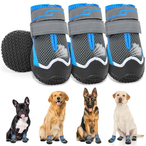 Weesiber Hundeschuhe Pfotenschutz, 4 Stück atmungsaktive Hunde Schuhe mit Rutschfester Sohle, Outdoor rutschfeste Hundestiefel für Kleine, Mittlere und Große Hunde (Grau, Größe 4)
