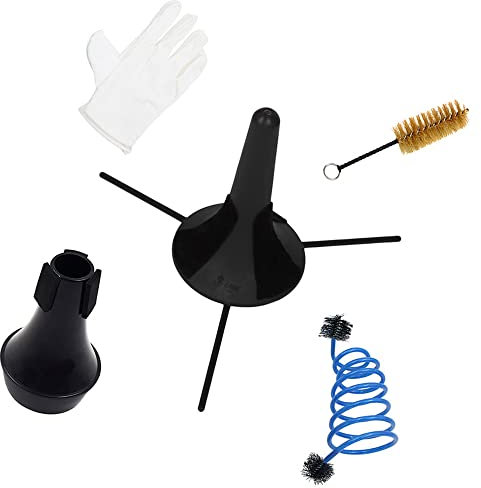 Trompeten-Reinigungsset, 5-teiliger Trompetenständer, Zubehör für Trompetenmusikinstrumente mit Trompetenständer, Ventilbürste, Schlangenbürste, Trompetendämpfer, Handschuhe