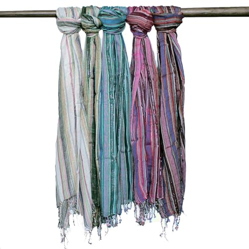 Ancient Wisdom Random Colours with Gold Thread | Luxury Handwoven 100% Cotton Shawls | Bohemian Style Scarf for Women | Versatile Fashion Accessory | 56 x 183 cm (22 x 72 in)