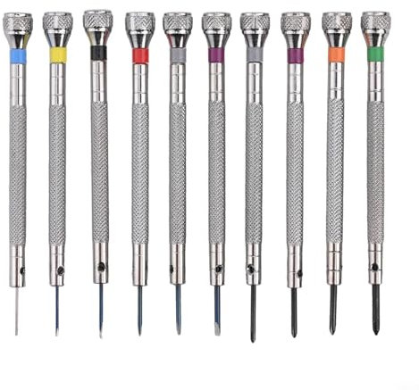 Ensemble de tournevis de précision pour horloger - 6 tournevis plats et 4 tournevis cruciformes - En acier inoxydable - Poignée antidérapante