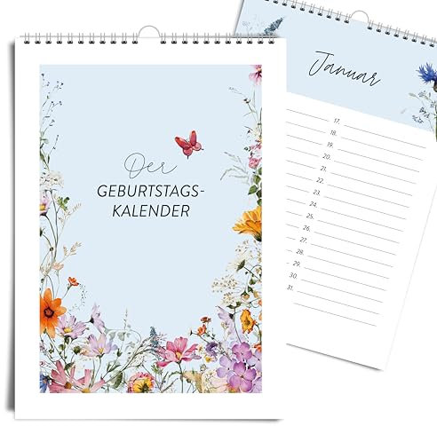 heaven+paper A5 Geburtstagskalender I Kalender für Geburtstage und Jahrestage I jahresunabhängig immerwährend ohne Wochentage – Ewiger Kalender zum Eintragen von Geburtstagen (A5 WILDFLOWER)