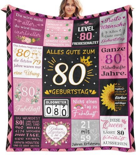Giftota 80 Geburtstag Frauen, 150x130CM Geschenke für Frauen Decke, Geschenke Decke zum 80. Geburtstag, Flauschig Wohndecke, 80 Geburtstag Frau Decke, für Frauen, Mutter, Gattin, Oma