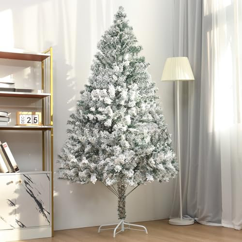 Generisch Árbol de Navidad artificial flocado de 1,8 m, 800 puntas de ramas, bas de metal, decoración de fiesta de invierno
