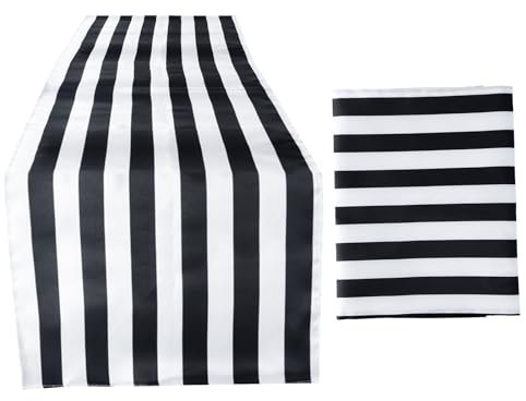 Dewocke 1 Stück Gestreifte Tischläufer Schwarz Weiß, Tischläufer aus Polyester, Elegante & Moderne Deko Tischläufer, Perfekt für Party, Familienessen, Veranstaltungen, Bankette- 30*180CM
