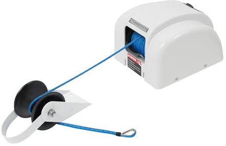 WOQLIBE Guindeau électrique, 12 V 45 LBS Treuil électrique avec télécommande - Longueur de la corde d'ancrage : 30 m, Treuil d'ancrage en eau salée pour bateaux rapides, bateaux de pêche, bateaux à