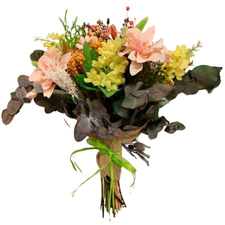 Flor de Lilak Ramo de flores artificiales decoración para regalo con relleno de flores secas eucalipto preservado y acabado con tela de arpillera. Ramos de flores artificiales.
