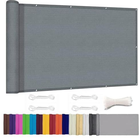 Moboo Balkon Sichtschutz PB2 PES blickdichte Balkonumspannung mit Ösen und Kabelbinder 8 Tage geliefert - in div.5 Größen & 2 Farben 420D Grau, 0.5x7m