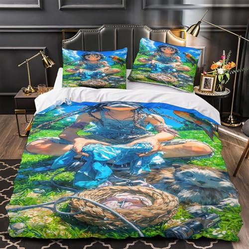 RIAVBAODG Anime 3D Gedruckt Bettwäsche Set Ghibli 3 Teilig Bettbezug Mit Reißverschluss Luxus Modern Für Geschenke Zimmer Deko Für Erwachsene Und Kinder Single（140x200cm）
