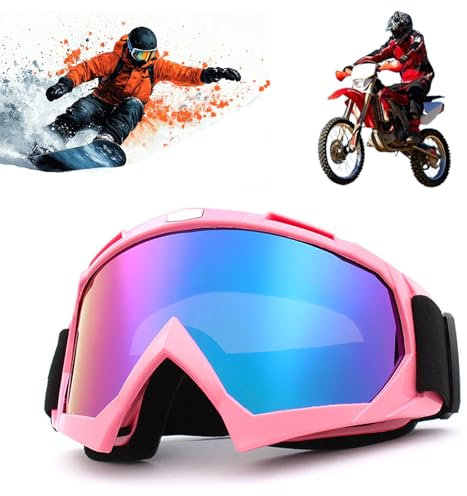 Tuwyii Lunettes Moto Anti-Buée & Ski Sécurité - Protection UV400, Masque Réglable Anti-Choc pour Motocross, Cyclisme, Escalade (Rose/bleu)