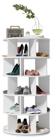 NIKSHI Drehbares Schuhregal mit 5 Ebenen, um 360 ° drehbarer Schuhregal,Schuhkarussell für Eingang, Schlafzimmer und Flur,White