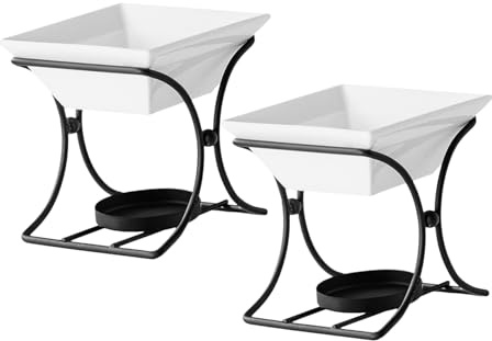 Amosfun 2Set Ceramic Butter Warmer Set Mini Fondue Pot for Melting Cheese Chocolate Caramel Compact Personal Fondue Mug for Cooking Serving Kitchen Use