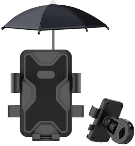Violiica Motorrad-Handyhalterung mit wasserdichtem Regenschirm und Sonnenschutz, drehbare Navigationshalterung für Lenker oder Rückspiegel, für iPhone und Android-Handys, Schwarz